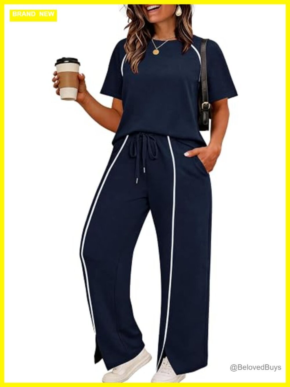 Plus Size 2 Piece Lounge Set - Short Sleeve Top & Wide Leg Pants